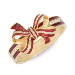 Pavé & Glitter Red Tied-Bow Bangle Bracelet